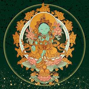 西藏唐卡手绘diyq版白度母绿度母线稿描金涂色填色diy消磨时间