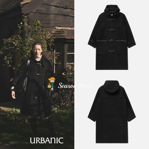 韩国代购urbanic30 Duffle Coat羊毛牛角扣连帽长款毛呢风衣外套