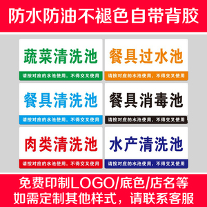 亚克力4D管理餐具蔬菜肉类饭店食堂清洗池贴牌标签厨房水池分类标识定做一清二洗三消毒标识牌