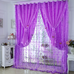 窗帘卧室飘窗公主风纱帘蕾丝粉紫色遮光布浪漫梦幻美容院隔断