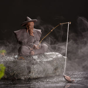 姜太公钓鱼摆件创意陶瓷翁老头鱼缸假山造景家居客厅人物禅意摆设