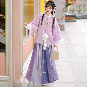 i十里香原创汉服女【彼岸花开】明制方领半袖对p襟袄裙秋冬齐腰褶