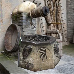 古井口z圈井台石雕青石兽首镇宅方形老式水井盖庭院家用摆件井圈