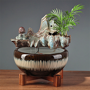 陶瓷鱼缸招财假山福禄双收流水摆件客厅喷泉客厅转运球桌面工艺品