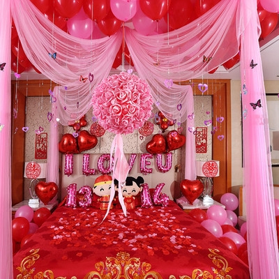 背景卧室墙贴纱幔装饰房顶布置婚庆婚礼结婚用品v新房婚房套装