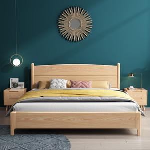 宜家北欧全实木床现代简约轻奢单人1.8双人主卧室床架小户型