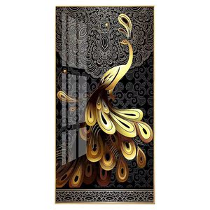 玉翰纯手工十字绣成品竖版金孔雀开屏金凤凰客厅玄关过道秀好挂画