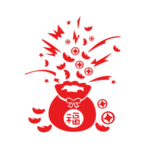 好运来橱窗e玻璃门牛年福袋店铺小 大新年鞭炮商铺贴纸元宝春节