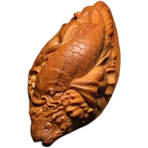 橄榄核雕刻鲤鱼戏莲单粒手工雕刻橄榄胡手链连年有余文玩男女