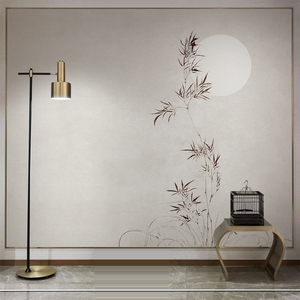 现代新中式意境水墨竹子墙纸客厅电视背景墙壁纸素雅壁布卧室墙布