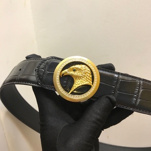 史蒂芬24k镀黄金扣头 头层牛皮 鳄鱼纹皮带 腰带 老鹰头 真钻