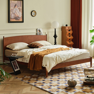 复古实木床1.5米简约日式黄杨木小户型家用1.8米主卧双人床