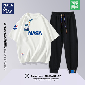 NASA短袖套装男2024夏季新款韩版潮流学生帅气搭配长裤休闲运动服