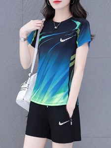 品牌NK羽毛球运动套装女冰丝速干短袖T恤休闲男款透气跑步两件套