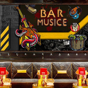 朋克工业风吉他背景墙纸架子鼓复古清吧酒吧ktv摇滚音乐主题壁纸