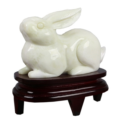 高档辽宁岫玉摆件招财玉兔摆件玉器摆件家居摆设客厅天然玉石兔子