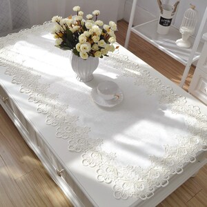 高档长方形客厅布艺蕾丝桌布客厅垫茶几欧式北欧白色田园歺桌奢华