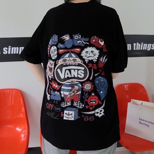 vans万斯潮牌短袖2022夏季新款男女情侣小怪兽涂鸦休闲范斯t恤