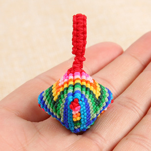 五彩色线小粽子儿童手链绳挂件饰手工编织脖qg子挂项链材料包