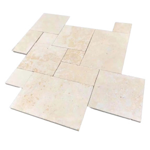 天然黄色石灰石洞石地砖仿古滚磨荔枝面莱姆石组合板室外庭院地砖