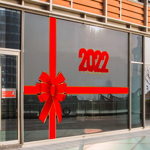 大尺寸蝴蝶结腰线静电玻璃贴纸落地大橱窗新年装饰双面红色无胶贴