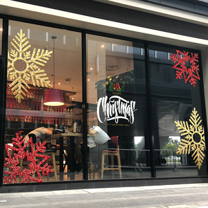 新年圣诞超大尺寸雪花玻璃门餐厅橱窗装饰布置商场超市装扮静电贴