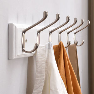 家逸衣帽架壁挂墙壁置物架墙壁挂衣架墙上实木挂钩6钩白色rf-bl03