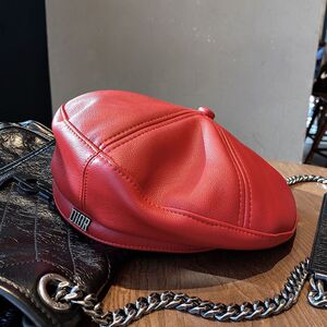 红色贝雷帽欧美风baby同款皮女秋冬复古英伦画家帽时尚帽子潮