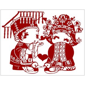 22结婚喜庆卡通人物剪纸图案打印底稿高清手工j刻纸图样黑白打印