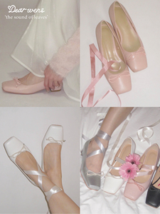 wddyshoes 手工鞋 丝带可拆卸蝴蝶结多色春天小高跟芭蕾鞋