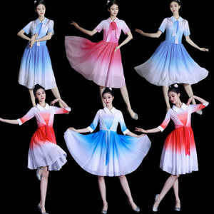 现代舞演出服女青春开场舞蹈连衣裙伴舞古典合唱表演服装成人短裙