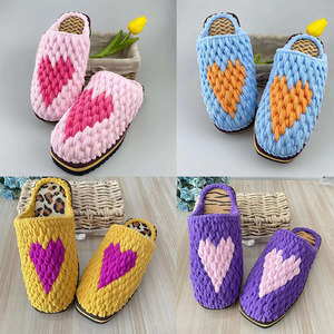 手工编织拖鞋冬天纯冰条线爱心居家粗毛线钩织婚嫁保暖2021新款