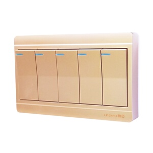 金色明装五开单控开关面板5位开关16a明线盒五联双控开q关插