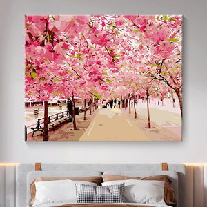 水彩画客厅背景墙装饰画手绘定制治愈系花卉手工上色diy数字油画