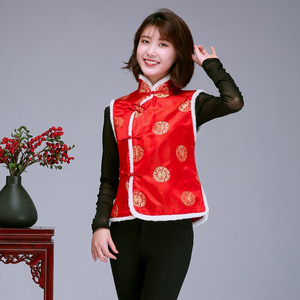 中式红马甲新年成人秋冬中国风绣花马夹女2022秋冬装新款复古唐装