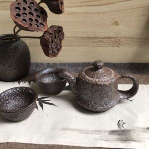 茶经荥器茶具f粗陶茶壶古拙壶黑砂煮砂壶家用功夫茶具手工窑变茶l