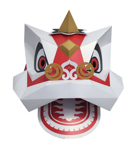 成人可戴头套醒狮创j意舞狮南狮子纸模型手工折纸派对活动面具摆