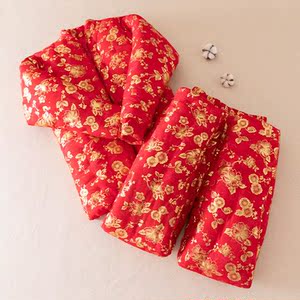 结婚棉袄棉裤新娘套装平时可穿女大红色新婚喜庆家居保暖冬季冬天