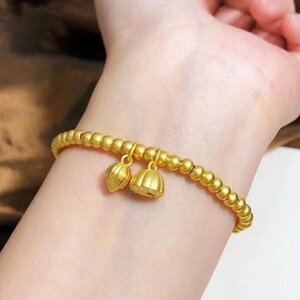 周大福传承黄金手链女款999足金手镯莲蓬吊坠转运珠金珠手串送礼