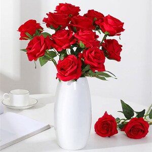假玫瑰花仿真一支情人节塑料花束单支假花客厅餐桌摆件插花干花