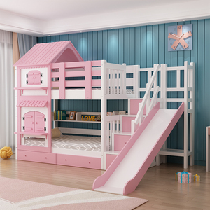 木制高低床儿童铺加厚纯全木头幼儿园架子上折叠上下双层床小孩实