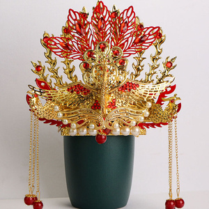 合金头饰凤冠妈祖上帝冠天宫帽相帽发饰流苏彩f绘装饰佛像佩戴头