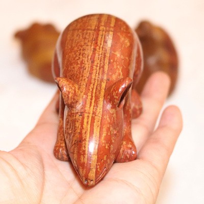 高档青州红丝砚台天然红丝石砚台手把件猪鼠猴代代封侯促送礼佳