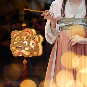 中秋节灯笼儿童手提走马灯电子发光小花灯古风宫灯手工diy材料包