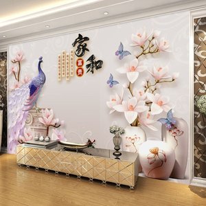 8d电视背景墙壁画5d现代简约壁纸d孔雀定制壁布3d立体客厅影视墙