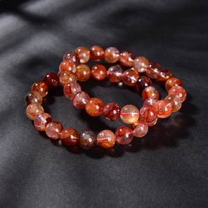 水晶嘉 天然巴西红胶花手链凤凰红情侣手串 男女招财水晶