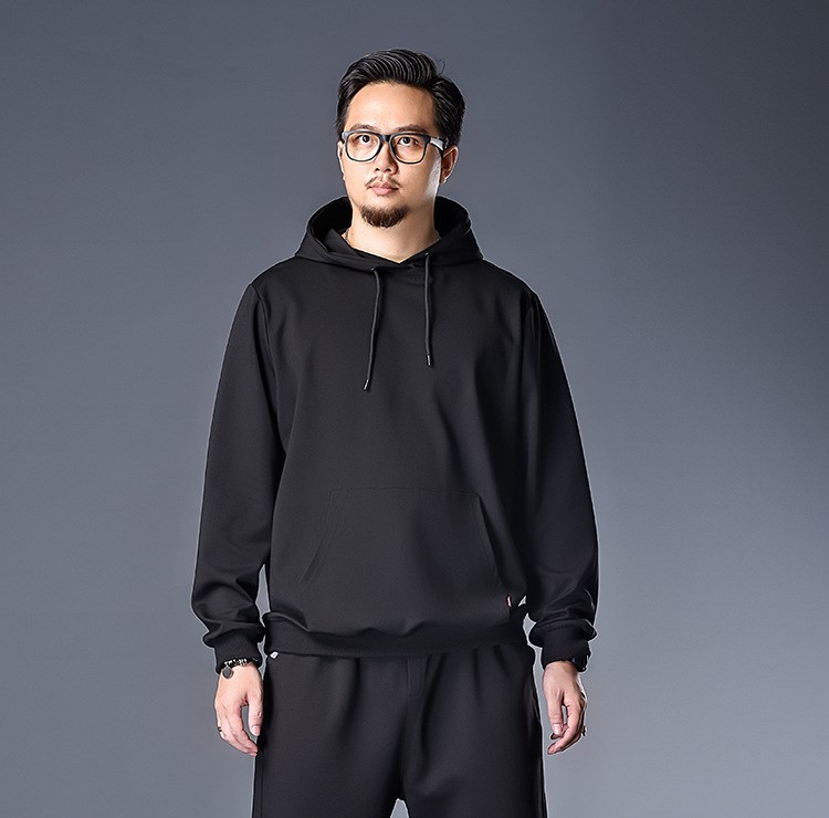 全黑色长袖卫衣男带帽子秋装休闲宽松运动上衣加大码特大号胖子装