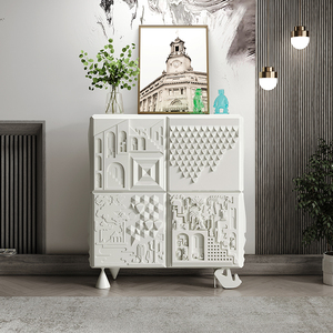 北欧创意酒柜现代简约白色烤漆餐边柜艺术展示柜抽象雕刻装饰高柜