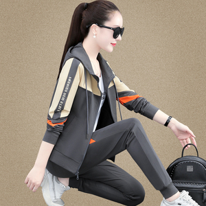 特步休闲运动服套装女春秋季2022年新款时尚宽松跑步卫衣三件套潮