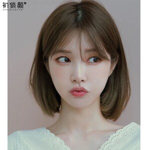 假发女中长发网红空气刘海齐肩锁骨发夏自然少女减龄短直发全头套